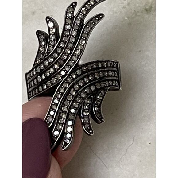 Real Diamond Sterling Silver .925 Ring Size 7 Feather Shape - Picture 8 of 14